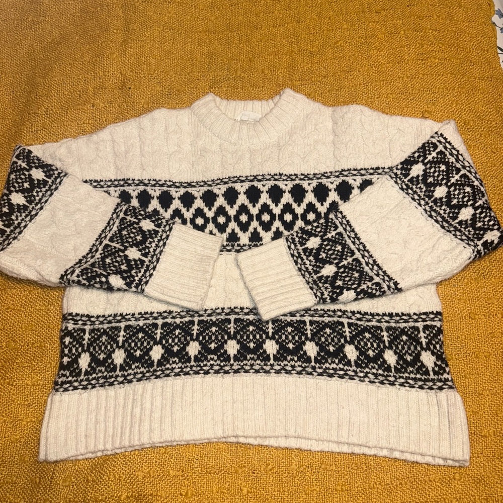 Mango Cream and Black Crew Neck Sweater
